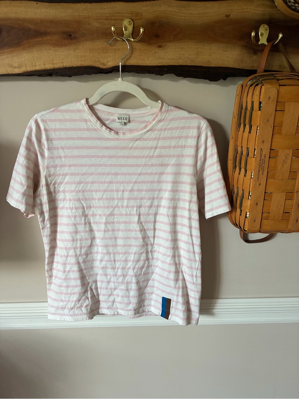 Kule Modern Tee Tshirt Striped Pink White Short Sleeve S
